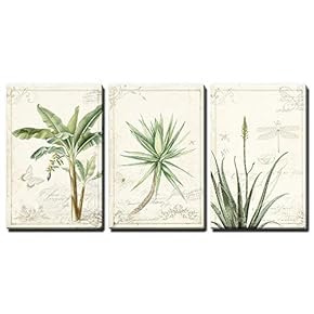 3 Panel Vintage Style Tropical Plants x 3 Panels