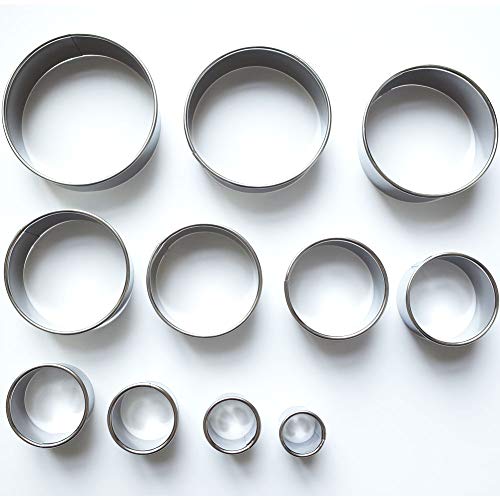 ScivoKaval Round Cookie Biscuit Cutter Cutters Set 11 pcs Circle Pastry Donut Doughnut Sizes Baking Stainless Steel Metal Ring Mold Molds with Compact Storage Tin