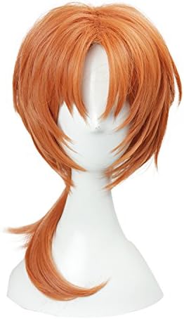 Xingwang Queen Christmas Party Wigs Anime Short Orange Straight Cosplay Wig with Ponytail free Cap