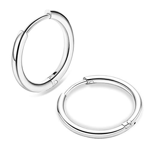 UHIBROS Small Hoop Earrings Set- Cartilage Earring Hypoallergenic Hoop Earrings or Women Men Girls Surgical Steel Huggie Hoop Earrings 3 Pairs (8mm/10mm/12mm) (3 Pairs (8-10-12mm)-Silver)
