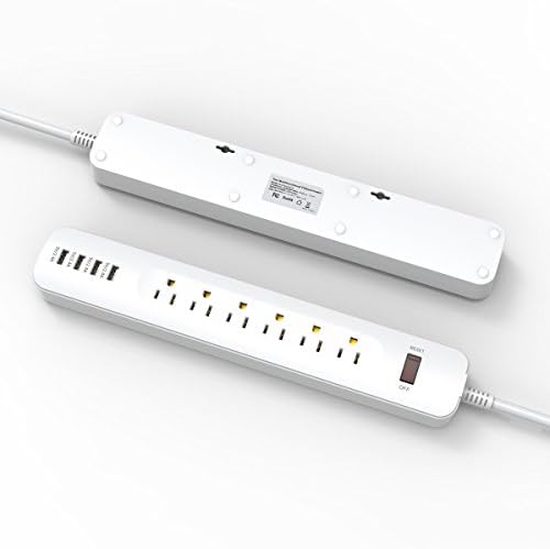 Power Strip Surge Protector with USB Charging Ports (5V/2.4A4), 6 AC Outlets with 6ft Long Extension Power Cord, Home Office Multi Outlets Multiplug -White