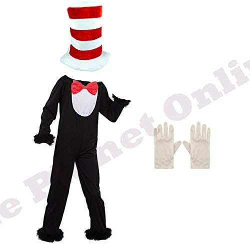 Childrens Kids Cat (Hat Jumpsuit Bow Tie Gloves) Fancy Dress Costume (10-12 years)