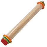 K BASIX Beech Wood Adjustable Rolling Pin with Multicolored Removable Rings Classic for Baking Dough Pizza Pie and Cookies