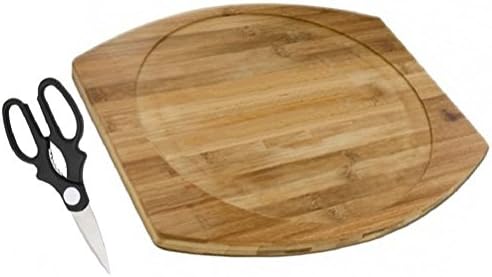Bamboo Round Wooden Vegetable &amp; Cheese Cutting Board Plus Kitchen Shears Bundle