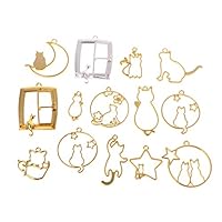 Misright 14 Pcs/Set Cat Kitten Moon Shape Open Back Bezel Pendant, Open Back for Resin,Open Back Frame for UV Resin Crafts Jewelry Making