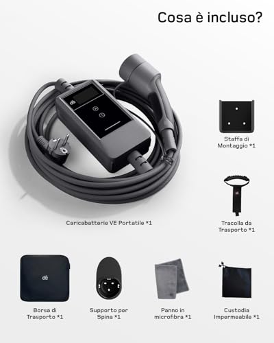 dé 3.7 kW 10 m 6-16 A, Portable Electric Car Charger Type 2 Schuko with LCD, Electric Car Charging Cable, Charging Column for Model 3/Y, 500e, e-208, Other EV/PHEV