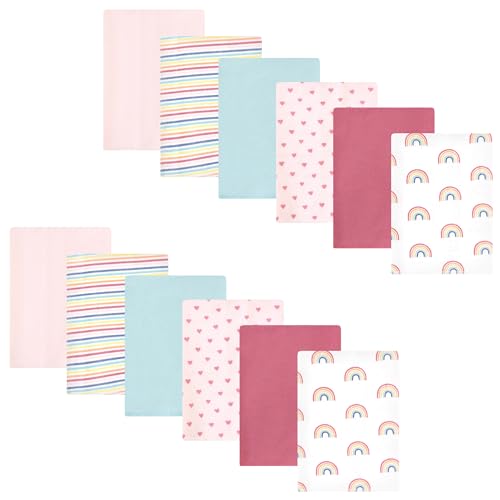 Hudson Baby Unisex Baby Cotton Flannel Burp Cloths Bundle, Creative Rainbow, On…
