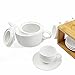 Tea Service Set, [3.4 OZ SMALL Cup], 77L Ceramic Tea Pot (22 OZ, 2.7 Cup), 4-Piece Tea Cups (3.4 OZ) and Saucers with Bamboo Display Stand - Modern Teapot, Tea Cups and Saucers Set for Home and Office