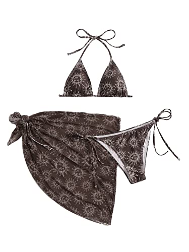 SOLY HUX Women's 3 Piece Swimsuits Print Halter