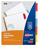 Avery 5-Tab Binder Dividers, Insertable Multicolor Big Tabs, 1 Set (11121)
