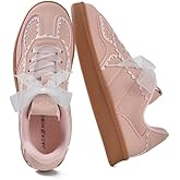 JACKSHIBO Women's Ribbon Lace-Up Fashion Sneakers Arch Support Gum Sole Tennis Walking Shoes with Memory Foam