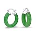 Medium Size Enhanced Gemstone Green Jade Round Tube Hoop Earrings Western Jewelry For Women Teen .925 Sterling Silver .75 Inch Diameter