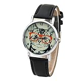 Cute Cat face pattern PU Leather Dress Watch(Black)