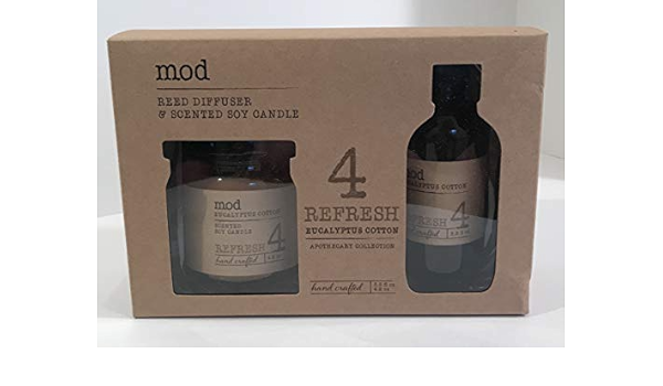 Mod Reed Diffuser 3 3floz Scented Soy Candle 4 2oz Set 4 Refresh Eucalyptus Cotton Amazon Ca Home