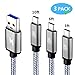 USB Type C Cable, VINSO TECH 3 Pack [3ft,6ft,10ft] USB C Cable Extra Long Nylon Braided Fast Charger Cord Compatible with Samsung Note 8,Galaxy S8 Plus,LG V20 G6,Google Pixel,Nexus 6P 5X,Moto Z(Gray)