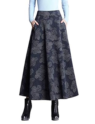 IDEALSANXUN Women’s A-line Print/Plaid Wool Long Pleated Skirt