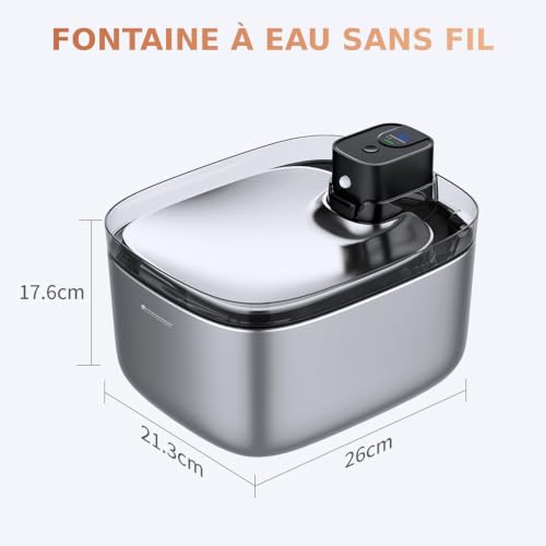 OXLY Stainless Steel 304 Wireless Cat Water Fountain – Ultra Quiet <20dB, 5.5L, 45 Days of Battery Life, LCD Display, UV-C Lamp, Motion Detector – Automatic Water Dispenser for Cats and Dogs