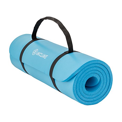 Incline Fit High Density Extra Thick & Long Comfort Foam Exercise Yoga Mat for Pilates, Fitness & Workout with Carrying Strap
