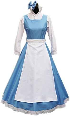 MJPARTY Womens Belle Blue Dress Costume Fairytale Blue Maid Fancy Dress Costume (Female, Large)