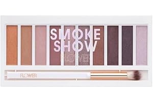FLOWER BEAUTY By Drew Barrymore Shimmer + Shade Eyeshadow Palette - Neutral Colors + Ten Shades - Mix + Layers Shades - Easily Blendable + Rich Color Payoff - Brush Included (Smoke Show)