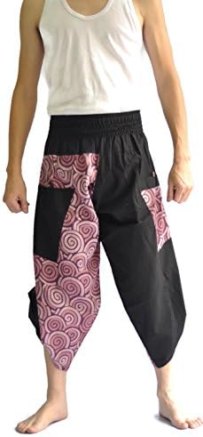 Siam Trendy Mens Harem Pants Design Japanese Style Pants One Size Black and Circle Design (Purple)