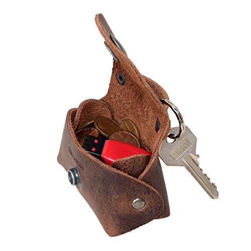 Hide & Drink, Leather Tiny Handbag, Key Ring Holder, Case, Coin Pouch, Accessories, Handmade Includes 101 Year Warranty (Bourbon Brown) - Image 3