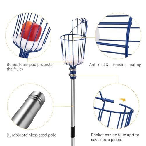 MaidMAX Fruit Picker, Fruit Picker, Stick for Picking Apples, Pears, Peaches, 4 Metres Long