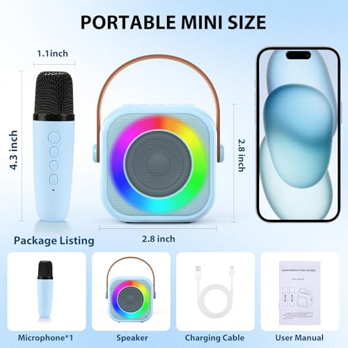 Jeefu Karaoke Maschine Kinder mit 1 Mikrofon, Spielzeug für 3-12 Jahre alte Mädchen Geschenke, Mini Kinder Karaoke Mikrofon Maschine Spielzeug, Geschenke für 5 6 7 8 9 10 11 Jahre Teens Mädchen 7