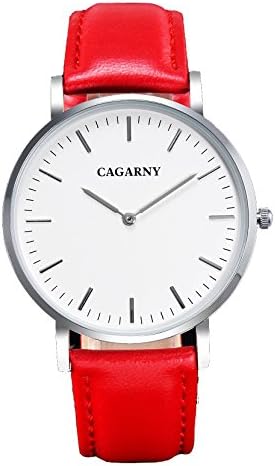 CAGARNY Good Quality Leather Quartz For mMen And Women Silver Case Watch