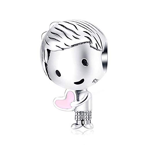 Love Baby Footprint Charm 925 Sterling Silver Heart Dangle Bead Charms Family Anniversary Charm Christmas Birthday Charms for Pandora Bracelet(Boy Charms)