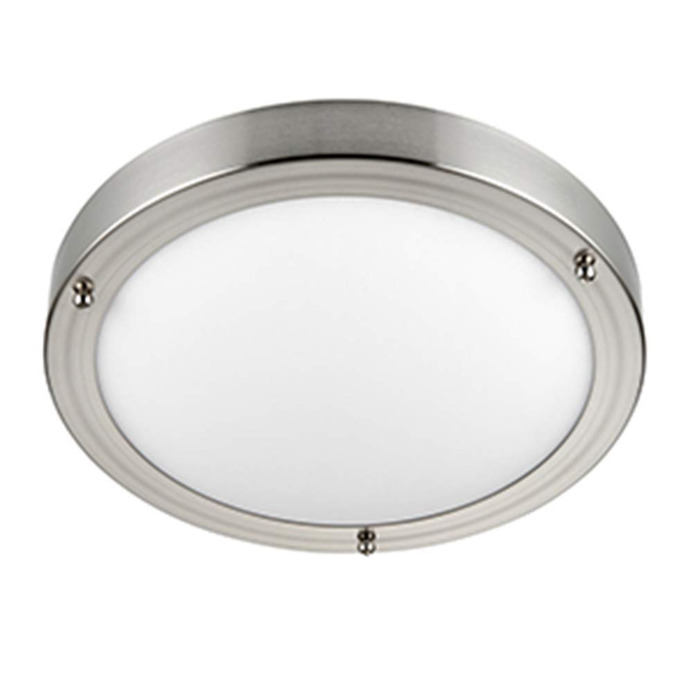 Saxby Portico LED Bathroom Ceiling Light IP44 9W Cool White Flush LED Module Satin Nickel Finish Frosted Glass 220-240V