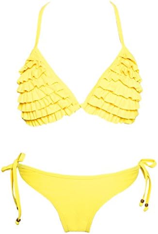 DAzure Bikini Flounce Teeny Triangle Top Halter Swimwear for Women Yellow Medium