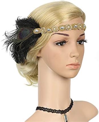 1920s Headpiece Feather Flapper Headband Great Gatsby Headdress Vintage Accessory