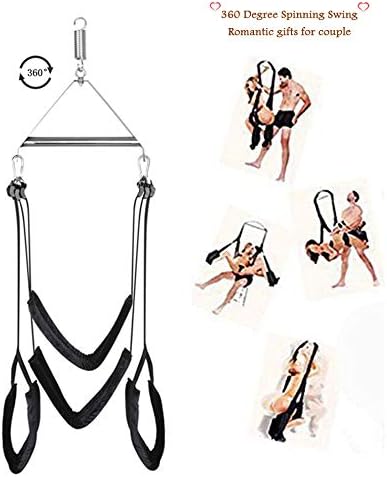 CLOVELZ 360 Degree Spinning Swing Swivel Swing Set Kit Indoor Toys for Adult Pleasure - Holds Up to 600 lb - Steel Triangle Frame, Spring and Hooks Included (Black)