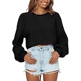 Imily Bela Cropped Sweaters for Women Lantern Long Sleeve Crop Top Slouchy Trendy Loose Crewneck Pullover Sweater