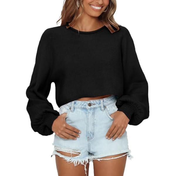 Tankaneo Women's V Neck Cropped Sweater Long Sleeve Crop Top Cable