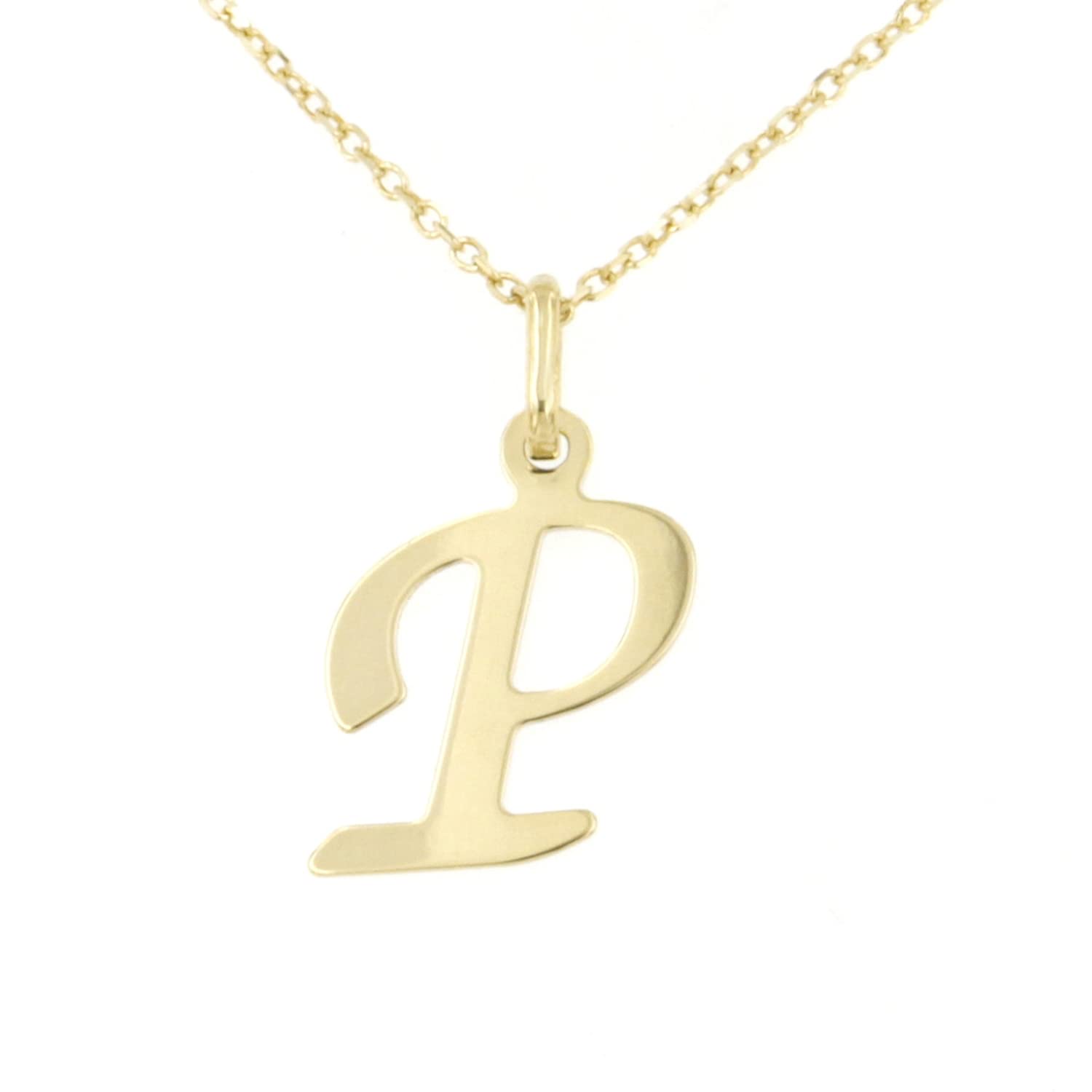 Lucchetta - 9ct Yellow Gold Letter P Initial Name Pendant Necklace 17.7 inch (45cm), Ladies Womens Girls Italian Alphabet Necklaces Made in Italy Certified