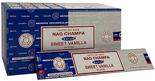 3 X Nagchampa & Sweet Vanilla Satya Combo Incense Sticks with JRose Incense Holder, 15g Box