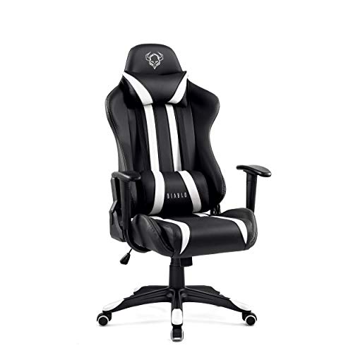 Diablo-X-One-Gaming-Sedia-da-Ufficio-Design-Ergonomico-Meccanismo-di-Inclinazione-Cuscino-Lombare-Finta-Pelle-Portata-150-kg-Nero-Bianco