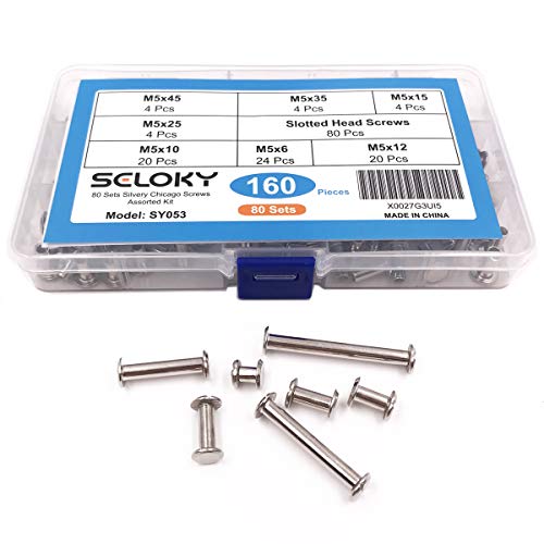 Seloky 80-Set Slotted Chicago Screw Binding Screws Posts Assortment Kit for Scrapbook Photo Albums Binding and Leather Saddles Purses Belt Repair（M5 x 6/10/12/15/25/35/45） - Thumbnail 5