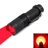 WINDFIRE Mini Tactical Flashlight CREE Q5 Red LED Ultra Bright Zoomable 200 Lumens 3-Mode AA/14500 Battery Powered Adjustable Focus Zoom Red Coyote Hog Hunting Light Lamp Torch (Red Light)