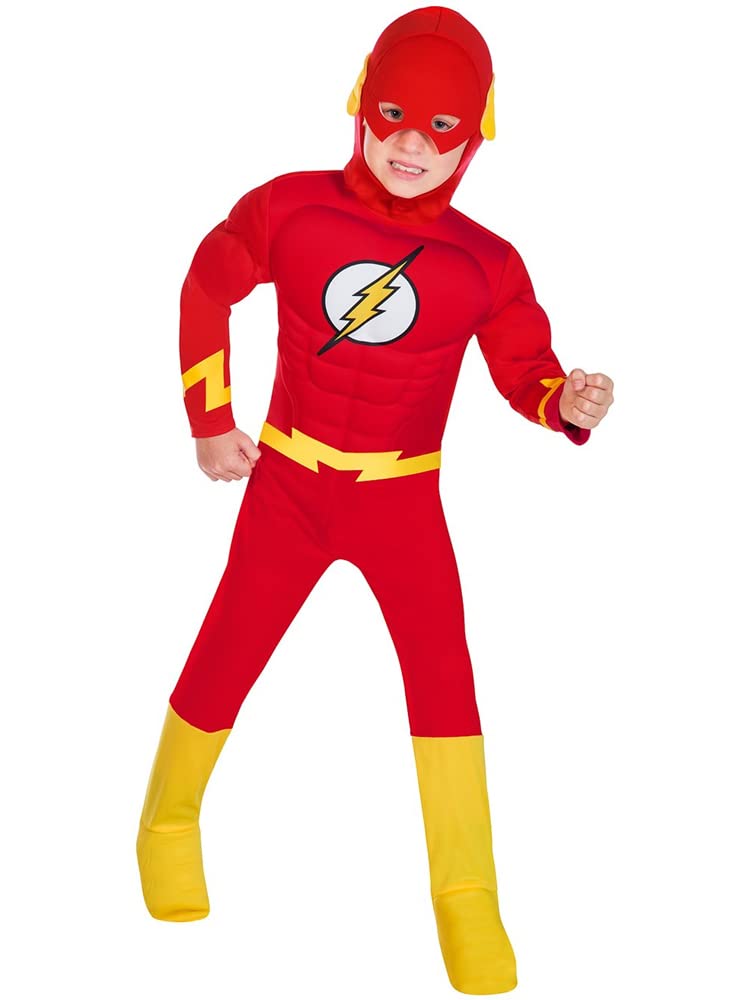 amscan 9908389 - Childs Classic The Flash DC Comic Book Costume Fancy Dress Muscle Chest Outfit (8-10 Years)