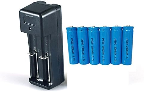 Smart Double Slot Battery Charger(suitable for 16340 14500 18650 battery) and 6 Rechargerable 14500 Li-ion Batteries