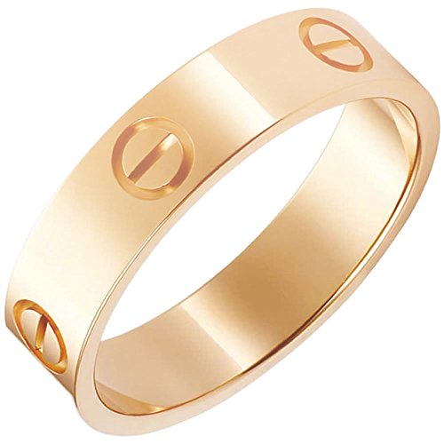 OMFEE Stainless Steel Designer Screw Head Love Wedding Ring Gold Finish
