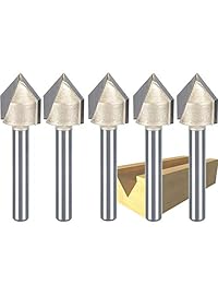 HUHAO - Punta de ranura para grabado en V de acero de tungsteno CNC 1 4 vástago 90 grados 1 4 diámetro de corte para madera contrachapada MDF 5 piezas