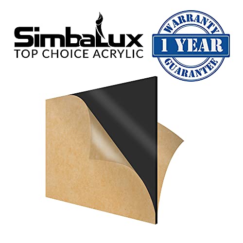 SimbaLux Acrylic Sheet Black Opaque Cast Plexiglass 12” x 12” Square Panel 1/4” Thick (6mm) Plastic Plexi Glass Board with Protective Paper for Signs, DIY Display Projects, Craft, Easy to Cut
