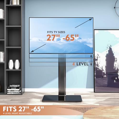 Hemudu Universal Floor TV Stand with Mount 80 Degree Swivel Height Adjustable and Space Saving Design for Most 27 to 65 inch LCD, LED OLED TVs, Perfect for Corner & Bedroom HT1002B