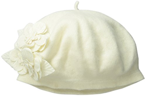 San Diego Hat Company Women's Wool Beret Hat with Self Flowers, Ivory, One Size - Thumbnail 2