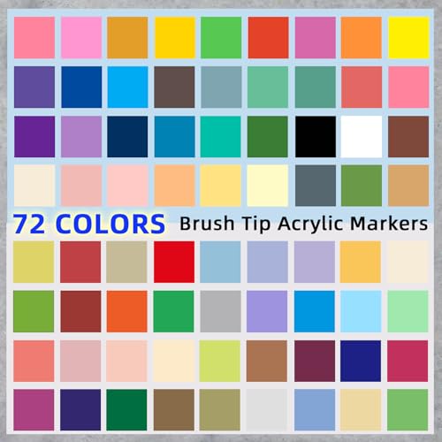 72 Colors Acrylic Paint Markers, Soft Brush Tip Acrylic Paint Pens, Waterproof Coloring Art Markers for Wood, Metal, Ceramic, Fabric, Stone, Egg, Rock Painting and DIY Art Crafting
