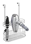 mDesign Over-Cabinet Hair Care Tools Holder for Hair Dryer, Flat Iron, Curling Wand, Straightener - Chrome